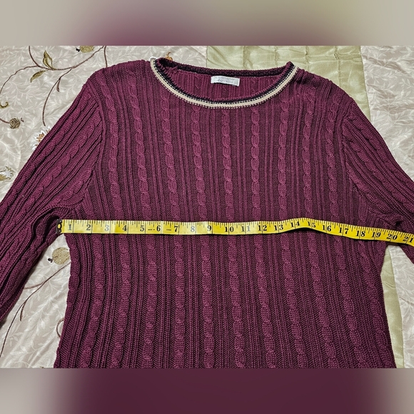 Christopher & Banks Sweater Size Medium Burgundy Cable Knit Christmas Women's - Picture 4 of 8